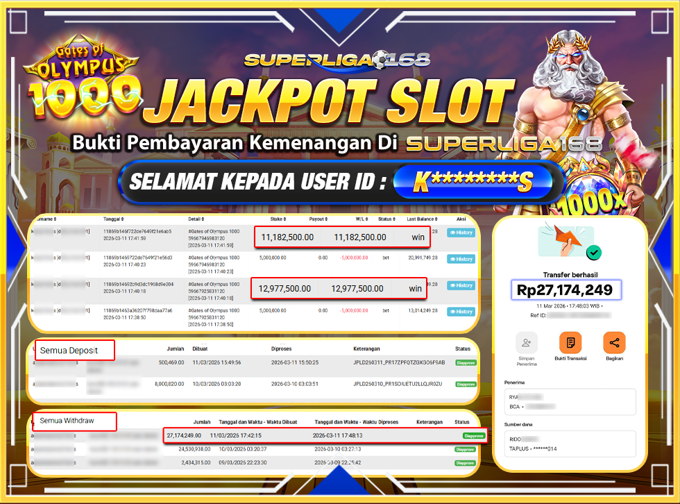 SUPERLIGA168 JACKPOT GATES OF OLYMPUS 1000 Rp.27,174,249LUNAS